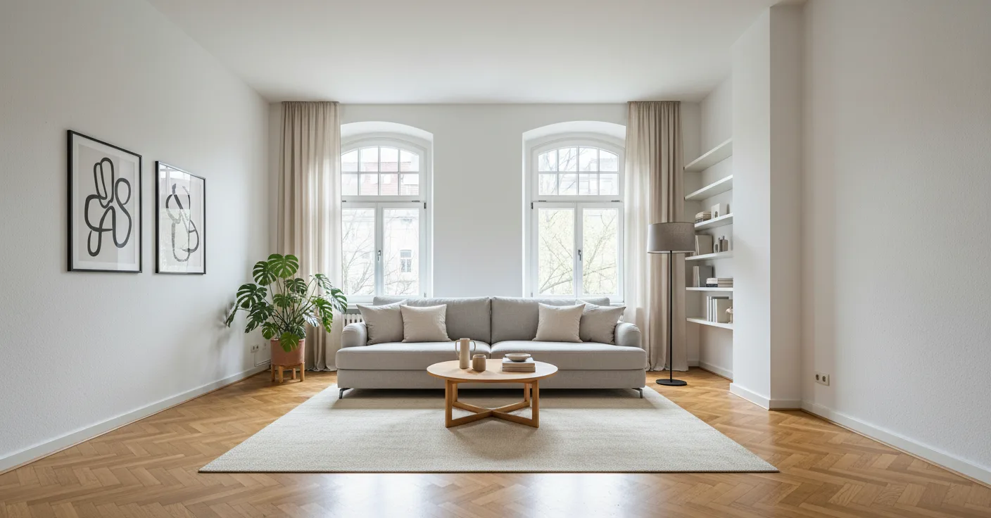 Wohnzimmer nach Virtual Staging im skandinavischen Stil