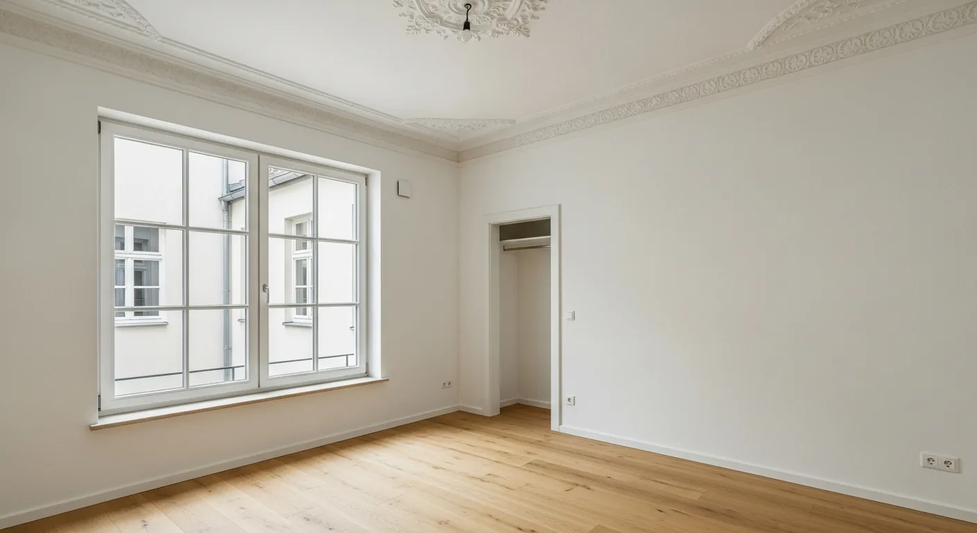 Leeres Schlafzimmer in Altbauwohnung Schwabing