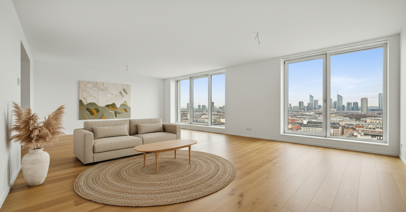 Professionell gestagter Wohnraum im minimalistischen Stil