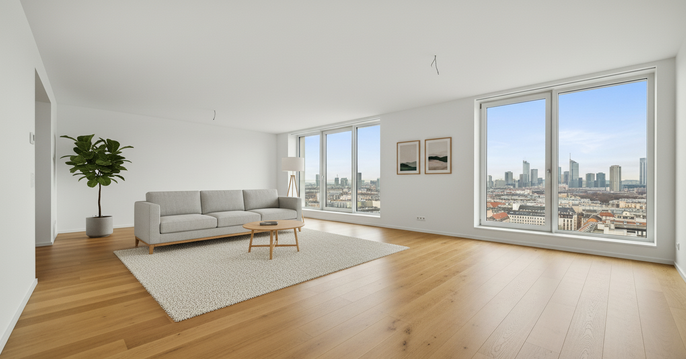 Modern eingerichteter Wohnraum nach Virtual Staging — Kostenvergleich physisch vs. digital