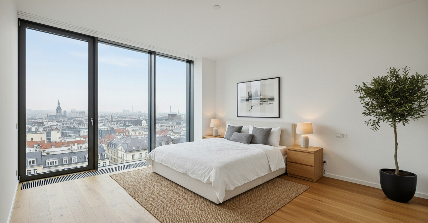 Eingerichtetes Schlafzimmer nach dem Virtual Staging