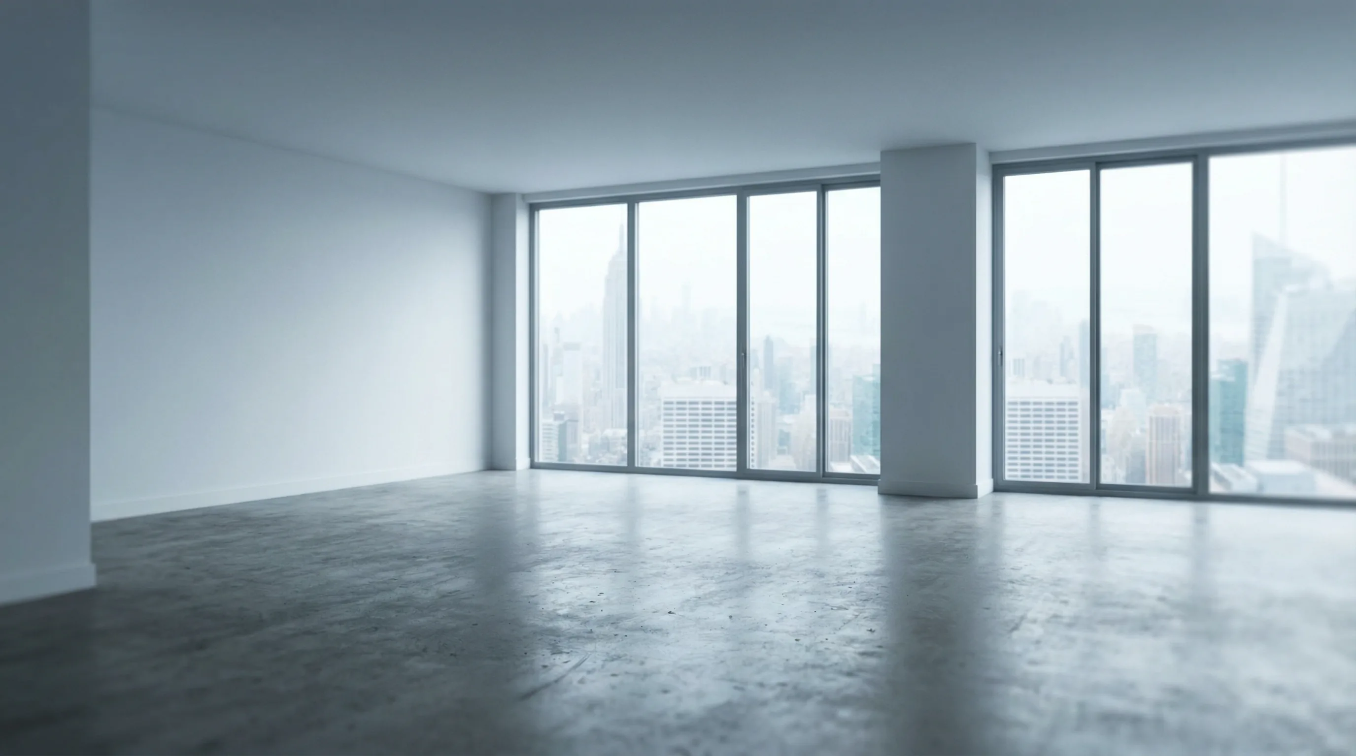 Leerstehende Wohnung mit kahlen Wänden und leerem Boden vor dem Virtual Staging