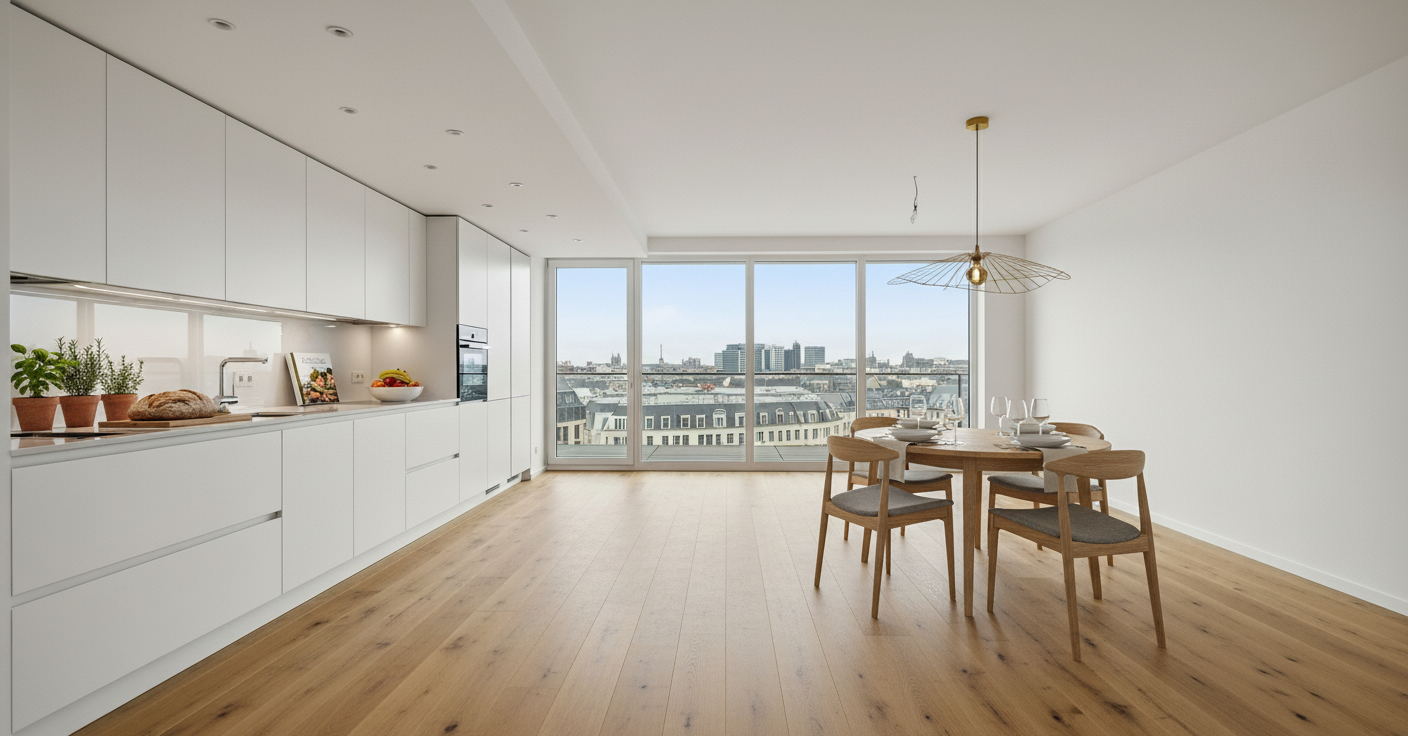 Eingerichtete Neubauküche in München nach KI-Staging